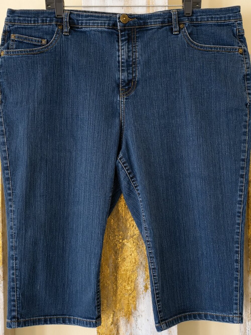 Destiny Platinum Women's Blue/Black Capri Cropped Plus Size Jeans Pants SZ 22